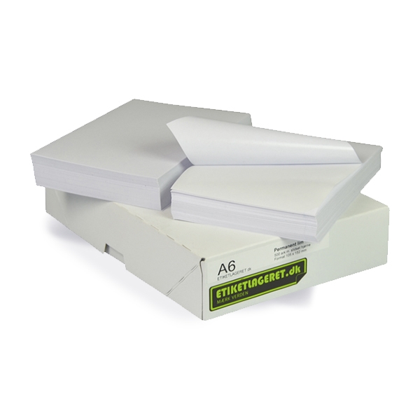 A6 Etiketter på ark, format 105 x 152 mm, 500 etiketter/kasse